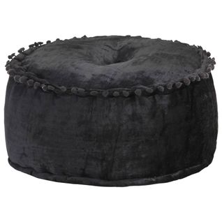 Pouf Rond En Velours Anthracite 40 X 20 Cm, Rembourrage En Fibre Souple