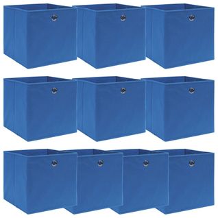 Lot De 10 Boîtes De Rangement Pliables Bleu 32x32x32 Cm Tissu Non Tissé Organisateurss