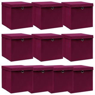 Boîtes De Rangement 10 Pièces Rouge Foncé 32x32x32 Cm Tissu