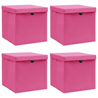 Boîtes De Rangement Avec Couvercles 4 Pièces Rose 32x32x32cm Tissu