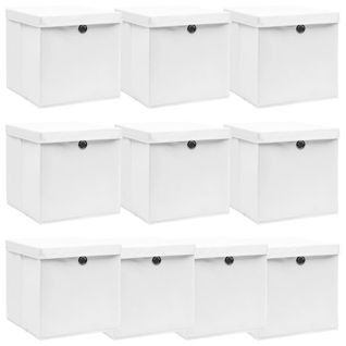 Boîtes De Rangement Avec Couvercle 10pcs Blanc 32x32x32cm Tissu