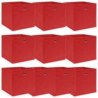 Lot De 10 Boîtes De Rangement Pliables Rouge 32x32x32 Cm Tissu Non Tissé Organisateurss