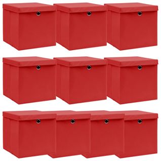 Boîtes De Rangement Et Couvercles 10 Pièces Rouge 32x32x32cm Tissu