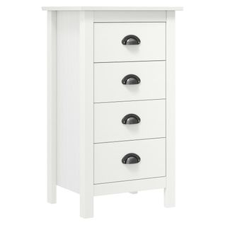 Buffet 4 Tiroirs En Pin Massif Blanc, Meuble De Rangement Moderne