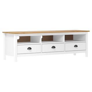 Meuble TV Hill Range Blanc 158x40x47 Cm Bois De Pin Solide