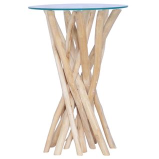 Table Basse Avec Dessus En Verre 35x35x50 cm Bois De Teck Massif