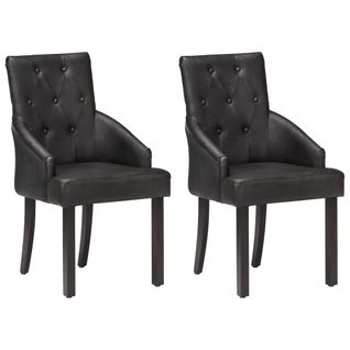 Chaises À Manger Lot De 2 Noir Cuir De Chèvre Véritable