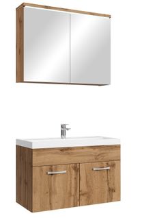 Meuble Vasque De Salle De Bain Paso 80 X 40 Cm Lavabo Chêne + Miroir