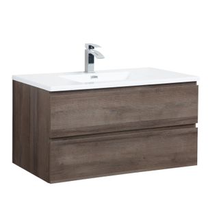 Meuble De Salle De Bain Angela 100 Cm Lavabo Chene Marron – Armoire De Rangement Meuble Lavabo