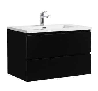 Meuble De Salle De Bain Angela 80 Cm Noir Mat – Armoire De Rangement Meuble Lavabo