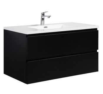 Meuble De Salle De Bain Angela 100 Cm Noir Mat – Armoire De Rangement Meuble Lavabo