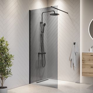 Paroi De Douche Rizani - 90 X 200 Cm - Noir - Verre Teinté
