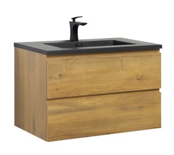 Meuble De Salle De Bain Angela 80 Cm   Lavabo Noir   Chêne   Meuble Bas Meuble Vasque Meuble Vasque