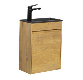 Meuble Lave-Mains Sinta 40 X 22 Cm - Chêne Lavabo Noir