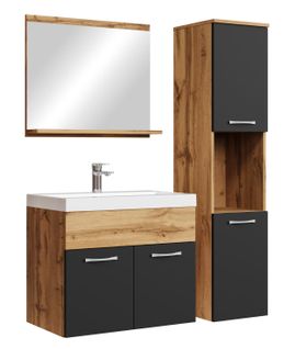 Meuble De Salle De Bain Montreal 60 Cm Lavabo Chene, Noir Mat   Armoire De Rangement Meuble Lavabo
