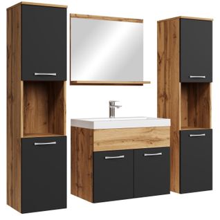 Meuble De Salle De Bain Montreal XL 60 Cm Lavabo Chene, Noir Mat   Armoire De Rangement Meuble