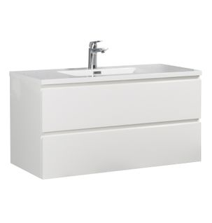 Meuble De Salle De Bain Angela 100 Cm Blanc Brillant – Armoire De Rangement Meuble Lavabo