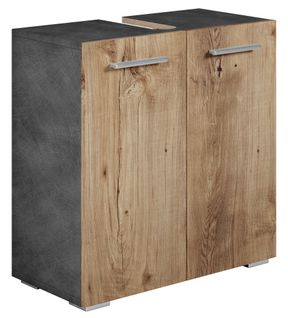 Meuble Vasque Jupiter   Gris Avec Chêne Châtaignier   60 X 30 X 60 Cm   Meuble De Salle De Bain,
