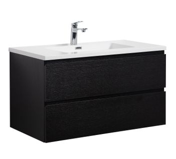 Meuble De Salle De Bain Angela 90 Cm Lavabo Noir Bois – Armoire De Rangement Meuble Lavabo