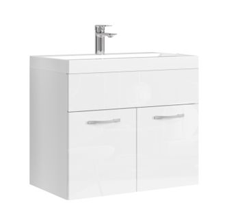 Meuble De Salle De Bain Montreal 01 60 Cm – Blanc Brillant – Meuble Avec Lavabo Et Armoire