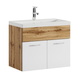 Meuble De Salle De Bain De Montreal 01 60 Cm Lavabo Chene Avec Blanc   Armoire De Rangement Meuble