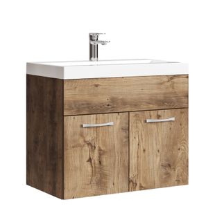 Meuble De Salle De Bain Montreal 01 60 Cm – Chêne Marron – Meuble Avec Lavabo Et Armoire