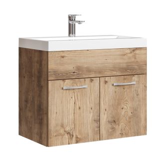Meuble De Salle De Bain Montreal 01 60 Cm – Chêne Châtaignier – Meuble Avec Lavabo Et Armoire