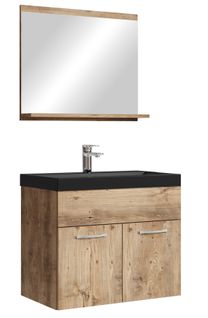 Meuble De Salle De Bain De Montreal 02 60 Cm Lavabo Noir   Chene Chataignier   Armoire De Rangement