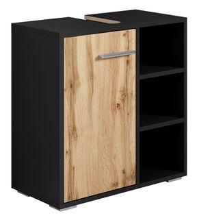 Meuble Vasque Neptunus   Noir Mat Avec Chene   60 X 28 X 60 Cm   Meuble De Salle De Bain, Colonne,