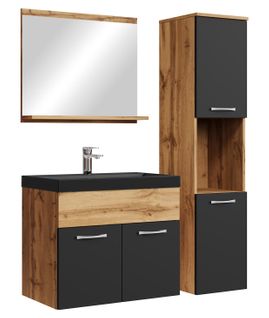 Meuble De Salle De Bain Montreal 60 Cm Lavabo Noir   Chene Avec Noir Mat   Armoire De Rangement