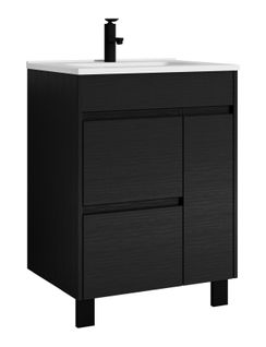 Meuble De Salle De Bain Salzburg 60cm Lavabo Bois Noir – Armoire De Rangement Meuble Lavabo