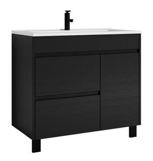 Meuble De Salle De Bain Salzburg 80cm Lavabo Bois Noir – Armoire De Rangement Meuble Lavabo