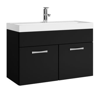 Meuble De Salle De Bain Paso 01 80 X 40 Cm Lavabo Noir Mat  – Armoire De Rangement