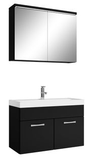 Meuble Vasque Paso 80 X 40 Cm Avec Lavabo Et Miroir - Noir Mat