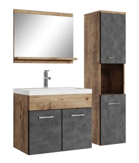 Meuble De Salle De Bain Montreal 60 Cm Lavabo Chene Chataignier, Gris   Armoire De Rangement Meuble
