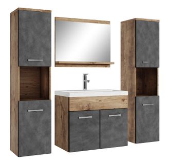 Meuble De Salle De Bain Montreal XL 60 Cm Lavabo Chene Chataignier, Gris   Armoire De Rangement
