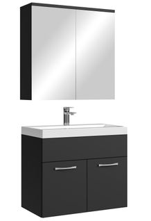 Meuble Vasque Montreal 60cm Avec Lavabo Et Miroir - Noir Mat