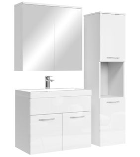 Meuble De Salle De Bain Montreal 60 Cm Avec Miroir Armoire Blanc Brillant   Armoire De Rangement