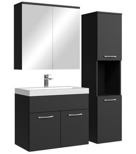 Meuble De Salle De Bain Montreal 60 Cm Avec Miroir Armoire Noir Mat   Armoire De Rangement Meuble