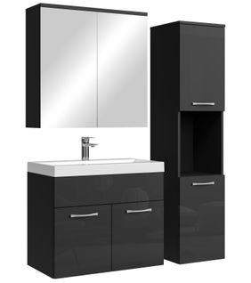 Meuble De Salle De Bain Montreal 60 Cm Avec Miroir Armoire Noir Brillant   Armoire De Rangement