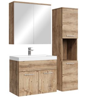 Meuble De Salle De Bain Montreal 60 Cm Avec Miroir Armoire Chêne Châtaignier   Armoire De Rangement