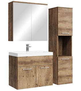 Meuble De Salle De Bain Montreal 60 Cm Avec Miroir Armoire Chene Marron   Armoire De Rangement