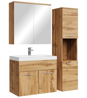 Meuble De Salle De Bain Montreal 60 Cm Avec Miroir Armoire Chene   Armoire De Rangement Meuble