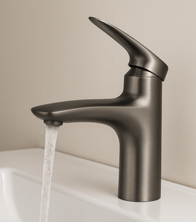 Robinet De Lavabo Nola   Gris   Mitigeur Avec Kit De Montage Et Tuyaux