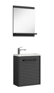 Meuble De Salle De Bain Etna   Noir Matt 40x22 Cm Meuble De Rangement Meuble De Lavabo Avec Miroir