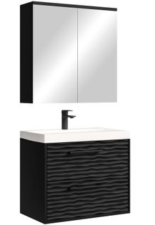 Meuble De Salle De Bain Etna 60 Cm 01 Lavabo Noir   Armoire De Rangement Avec Meuble à Miroir