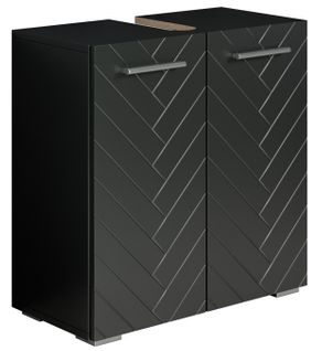 Meuble Bas Pour Lavabo Jupiter 60 X 30 X 60 Cm   Noir Mat   Chevron   Meuble Vasque Sur Pied