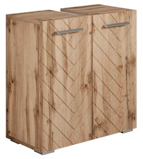 Meuble Bas Pour Lavabo Jupiter 60 X 30 X 60 Cm   Chêne   Chevron   Meuble Vasque Sur Pied