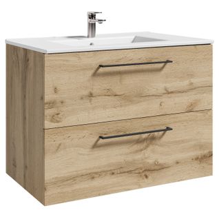 Meuble De Salle De Bain Belem 80 X 45 Cm   Chêne   Meuble De Salle De Bain Avec Vasque