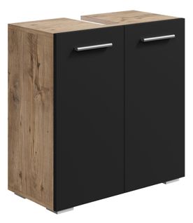 Meuble Vasque Jupiter   Chêne Châtaignier Avec Noir   60 X 30 X 60 Cm   Meuble De Salle De Bain